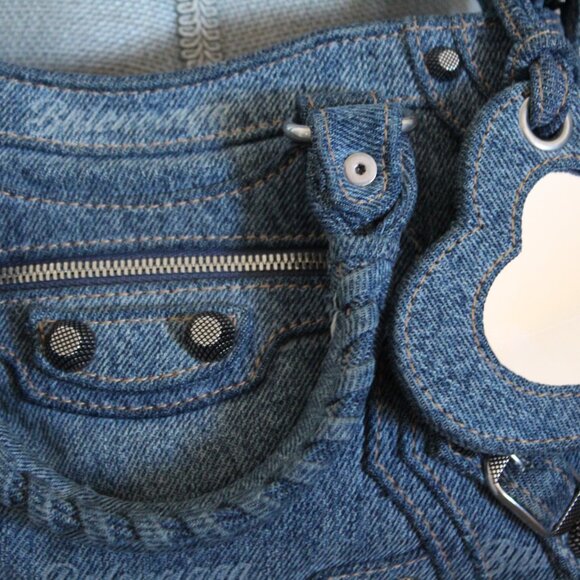 Balenciaga  Bag Girly Allover Denim Shoulder Bag Crossbody Top Handle Rivets - Picture 14 of 14